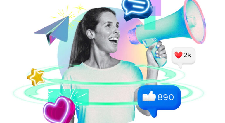 Woman png holding megaphone, digital marketing remix, transparent background Woman png holding megaphone, digital marketing remix, transparent background